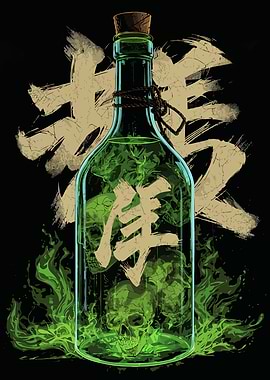 Poison Bottle with Skull and Flames Illustration