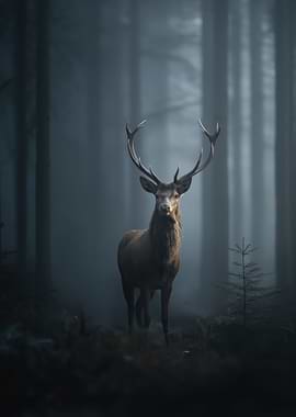 Majestic Deer in Misty Forest