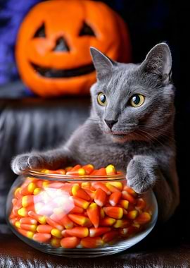 Halloween Cat with Candy Corn