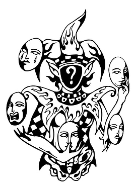 Jester with Masks Black and White