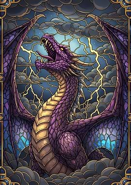 Purple Dragon Stained Glass Illustration