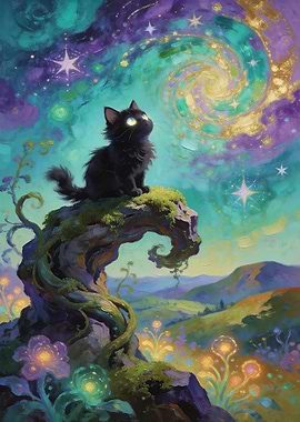 Cosmic Cat on Mossy Rock