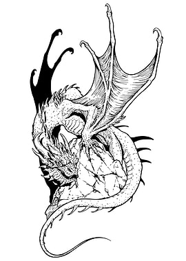 Dragon on Rock Black and White