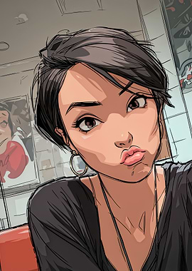Cartoon Portrait of a Young Woman
