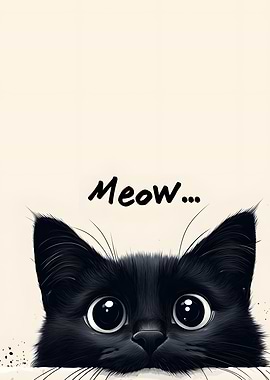 Cute Black Cat 'Meow' Illustration