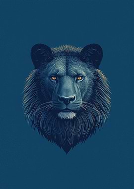 Regal Lion Head — Stylized Blue Portrait with Golden Eyes