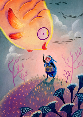 Girl and Giant Fish Illustration