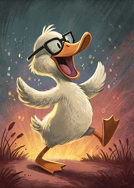 Happy Duck with Glasses Illustration