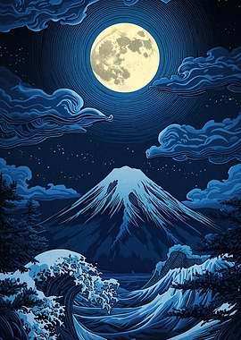 Mount Fuji Under Moonlight