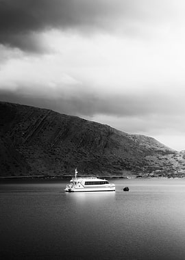 Monochrome Lake Scene with Boat