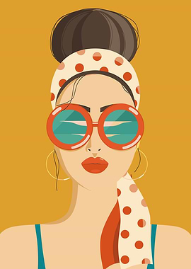 Retro Woman with Polka Dot Headscarf