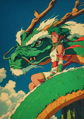 Anime Girl Riding Green Dragon