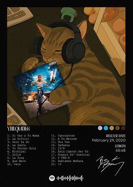 Cat listening to Bad Bunny album