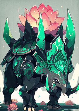 Armored Rhino with Lotus Flower