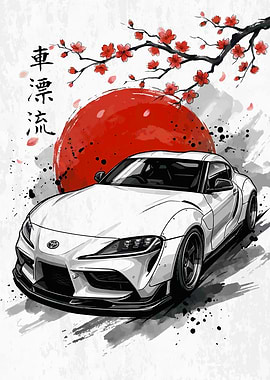 Car Supra with Cherry Blossoms