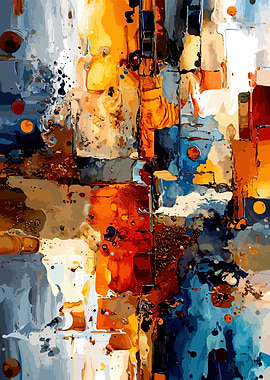 Abstract Painting with Warm and Cool Tones