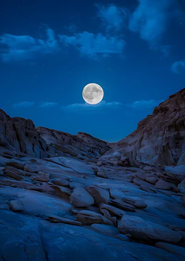 Full Moon over Rocky Landscape