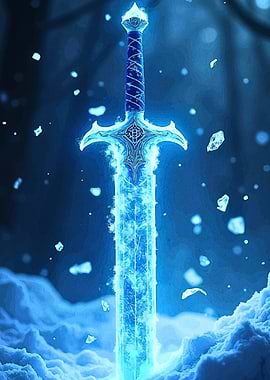 Glowing Blue Fantasy Sword in Snow