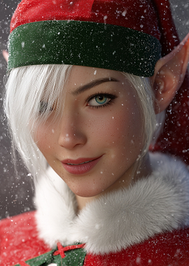 Christmas Elf Portrait in Snowfall