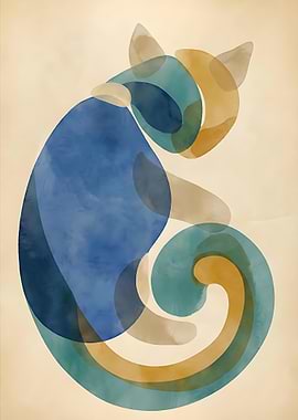 Abstract Cat Watercolor Art