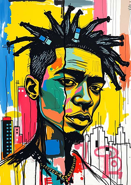 Colorful Portrait with Cityscape Background