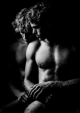 Intimate Embrace Black White Gay Couple Photography