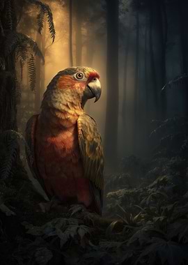 Parrot in a Misty Forest