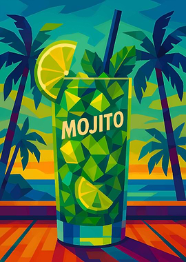 Geometric Mojito Cocktail Illustration