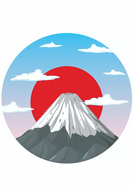 Mount Fuji and Rising Sun Illustration