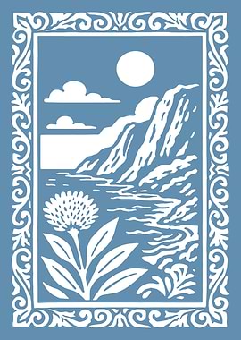 Monochromatic Landscape with Floral Border