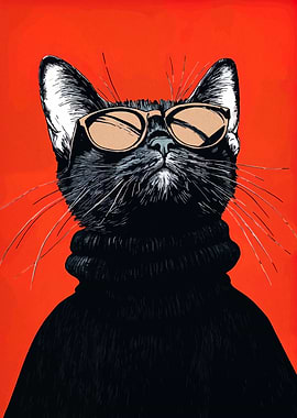 Cool Cat with Sunglasses and Turtleneck