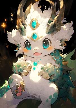 Cute Dragon Character Turquoise Gems