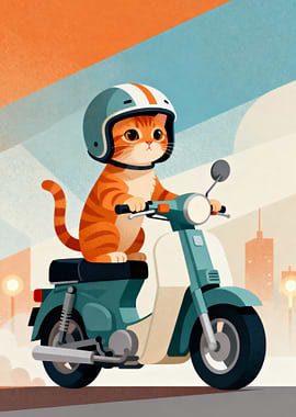 Cat on Scooter with Helmet
