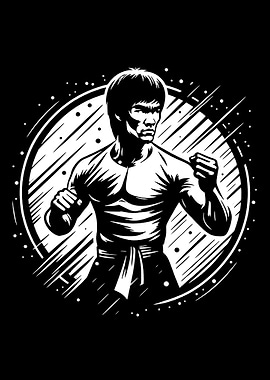 Bruce Lee Black and White Portrait