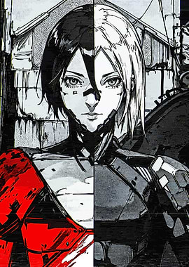 Cyberpunk Girl Portrait - Split Design