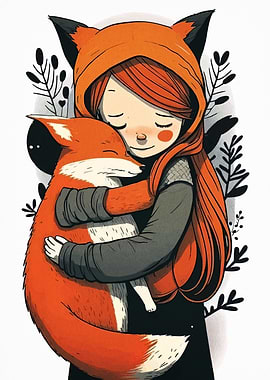 Girl Hugging Fox Friend Illustration