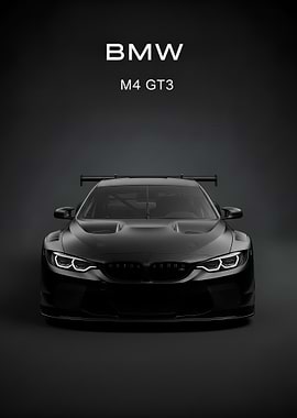 BMW M4 GT3 Dark black Car poster