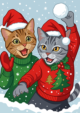 Christmas Cats Snowball Fight