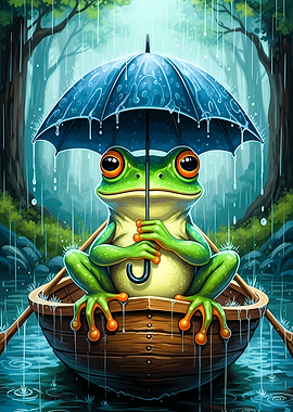 Frog in Boat with Umbrella