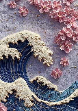 Great Wave with Cherry Blossoms