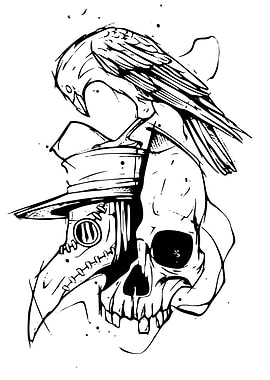 Plague Doctor Skull with Crow