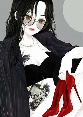 Elegant Woman with Tattoos and Heels