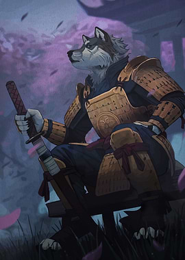 Wolf Samurai in Tranquil Setting