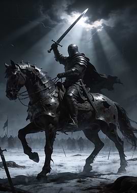 Knight on Horseback with Sword Raised