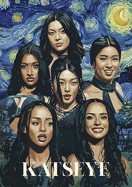 Katseye Group Portrait in Starry Night Style