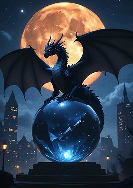 Dragon on Crystal Ball Cityscape