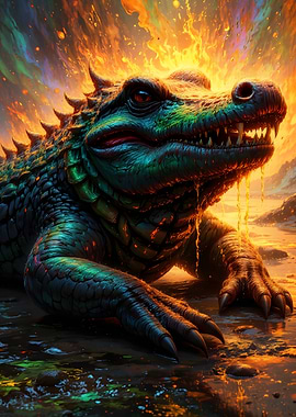 Fiery Alligator on the Beach