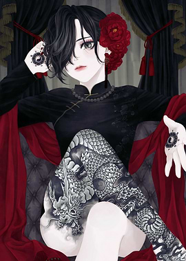 Elegant Woman with Dragon Tattoo Art