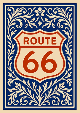 Route 66 Sign with Floral Border