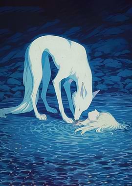 Wolf and Woman in Water
